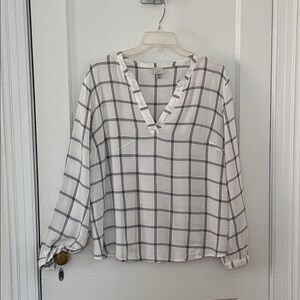 A New Day Windowpane Check silky rayon V-neck Blouse, size xl
